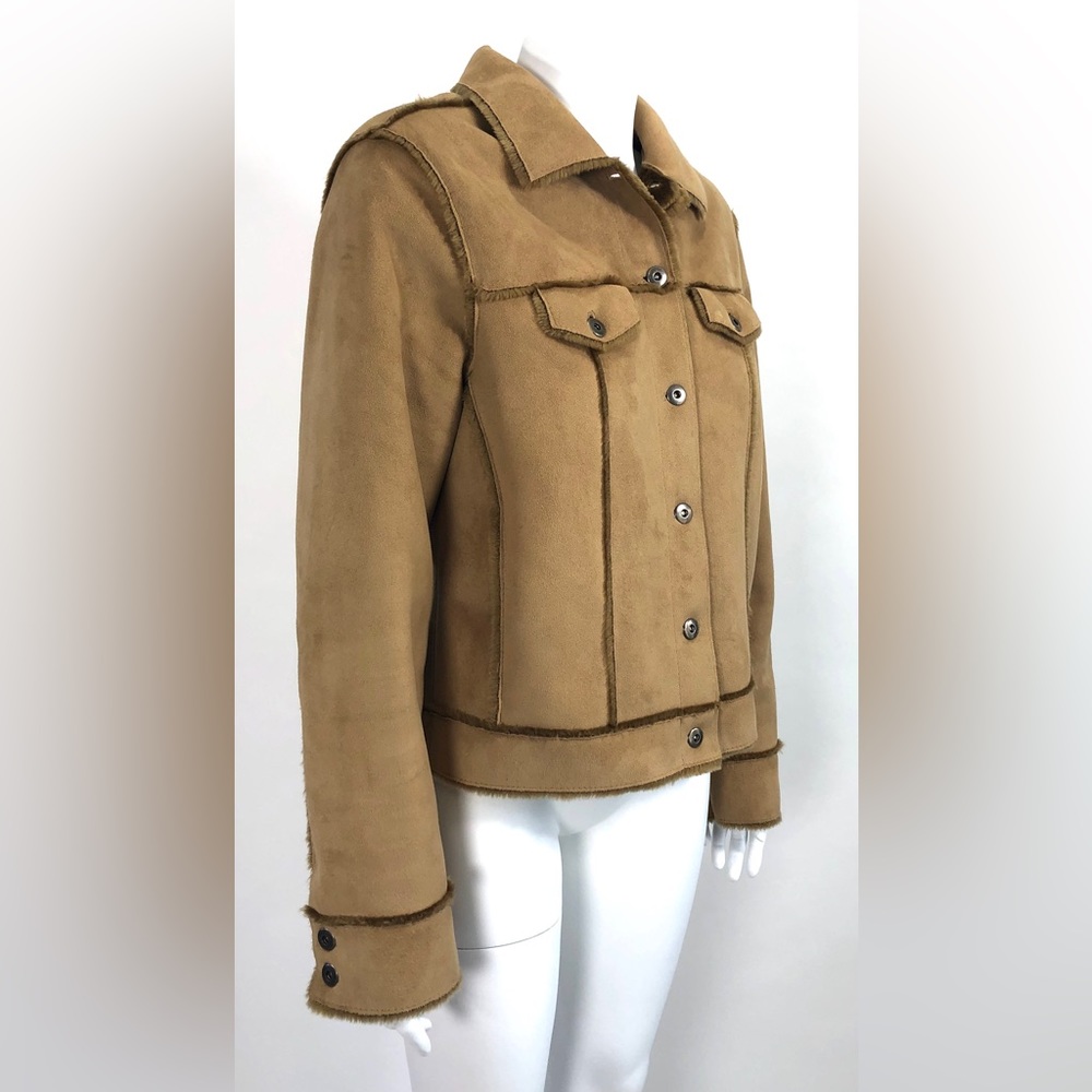 Saks Fifth Avenue Jacket Tan Faux Suede Real Clothes - Picture 2 of 13